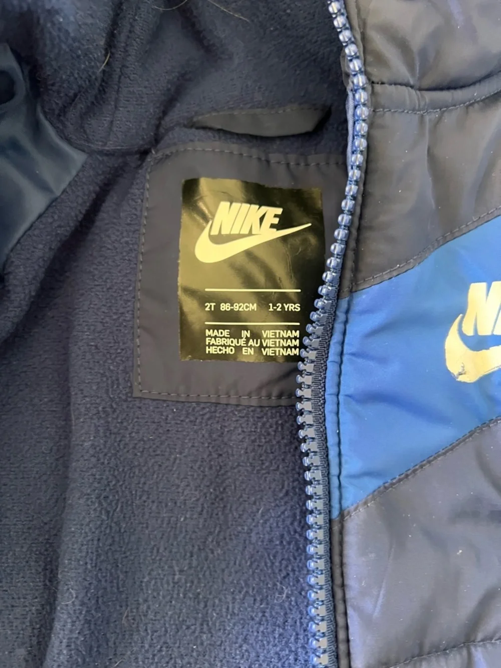 Nike Kids Navy and Royal Blue Hooded Puffer Jacket